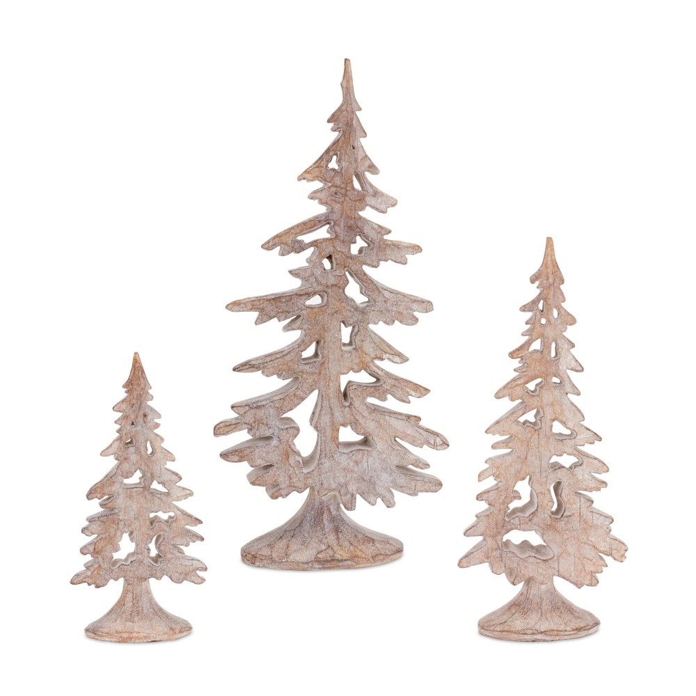 Melrose Tree Figurine Wooden Christmas Tree Accent Elegance Christmas Decorative Tabletop Resin Set of 2