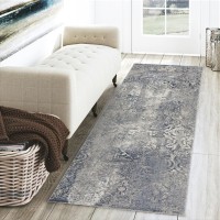 Addison Dayton Transitional Erased Persian Blue 23 x 75 Runner Rug