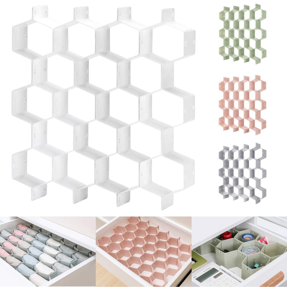 Kocuos Honeycomb Separator Adjustable Drawer Organizer Divider For Underwear Beltscarf Socks Organizer White