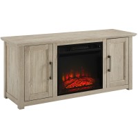 Crosley Furniture Camden 48inch Low Profile TV Stand with Electric Fireplace Frosted Oak