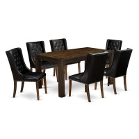 East West Furniture CNFO77749 7Pc Kitchen Room Table Set 6 Black Linen Fabric Dining Chairs with Button Tufted and 1 Stunning