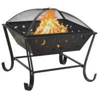 vidaXL XXL Steel Fire Pit Outdoor Warming Solution with Mesh Cover Poker Convenient Ring Handle for Carriage Atmospheric