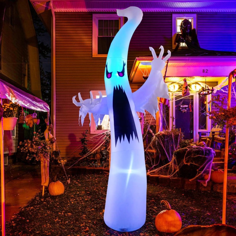 Goosh 6 Ft Height Halloween Inflatable Outdoor Colorful Dimming Ghost Blow Up Yard Decoration With Led Lights Builtin For Holi