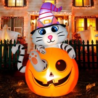 Rocinha Halloween Inflatable Cat In Pumpkin With Wizard Hat 5 Ft Halloween Blow Up Yard Decoration With Builtin Leds Outdoor