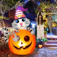 Rocinha Halloween Inflatable Cat In Pumpkin With Wizard Hat 5 Ft Halloween Blow Up Yard Decoration With Builtin Leds Outdoor