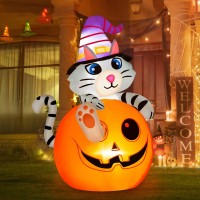 Rocinha Halloween Inflatable Cat In Pumpkin With Wizard Hat 5 Ft Halloween Blow Up Yard Decoration With Builtin Leds Outdoor