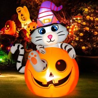 Rocinha Halloween Inflatable Cat In Pumpkin With Wizard Hat 5 Ft Halloween Blow Up Yard Decoration With Builtin Leds Outdoor