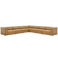 Modway Mingle Vegan Leather 7Piece Sectional Sofa Tan