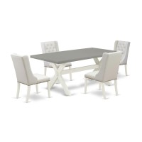 East West Furniture X097FO2445 5Pc Kitchen Table Set Includes 4 White Pu Leather Dining Chairs Button Tufted with Nail Heads a