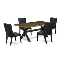 East West Furniture X677FO6245 5 Piece Dining Table Set Consists of 4 Black Linen Fabric Dining Chairs with Nail heads and Di