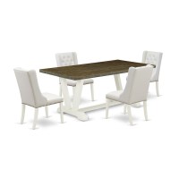 East West Furniture V077FO2445 5Pc Kitchen Table Set Contains 4 White Pu Leather Parsons Chair Button Tufted with Nailheads an
