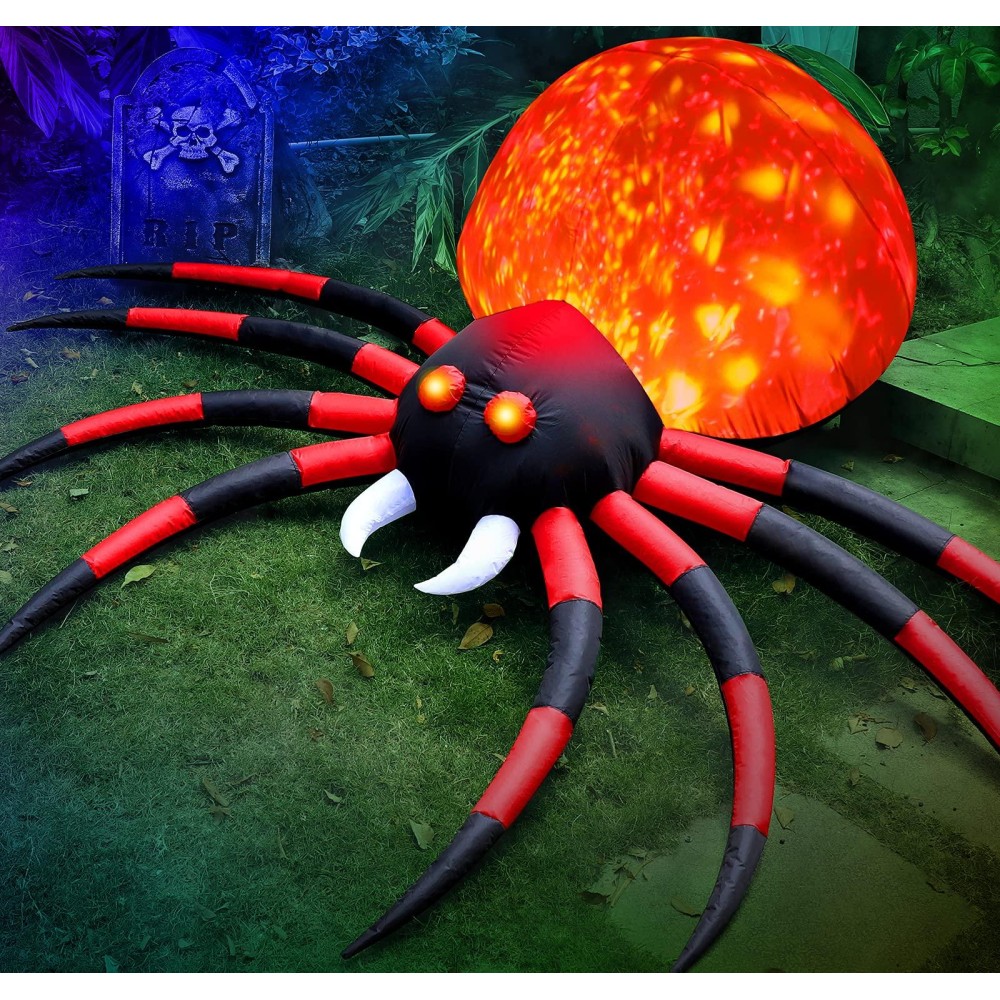 8 Ft Halloween Inflatable Spider Outdoor Decorations For Yard Giant Crawling Spider With Led Rotating Flame Large Creepy Spide