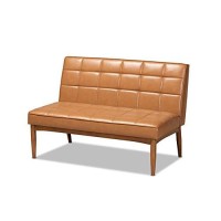 Baxton Studio Sanford Mid-century Modern Tan Faux Leather Upholstered and Walnut Brown Finished Wood 2-Piece Dining Nook Banquette Set