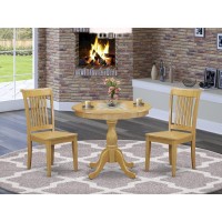 East West Furniture 3 Piece Dinette Set Includes 1 Wood Dining Table and 2 Oak Wood Dining Chairs with Slatted Back Oak Finish