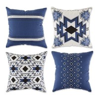 Dii Throw Pillow Cover Collection Decorative Square, 18X18, French Blue Aztec Prints, 4 Piece