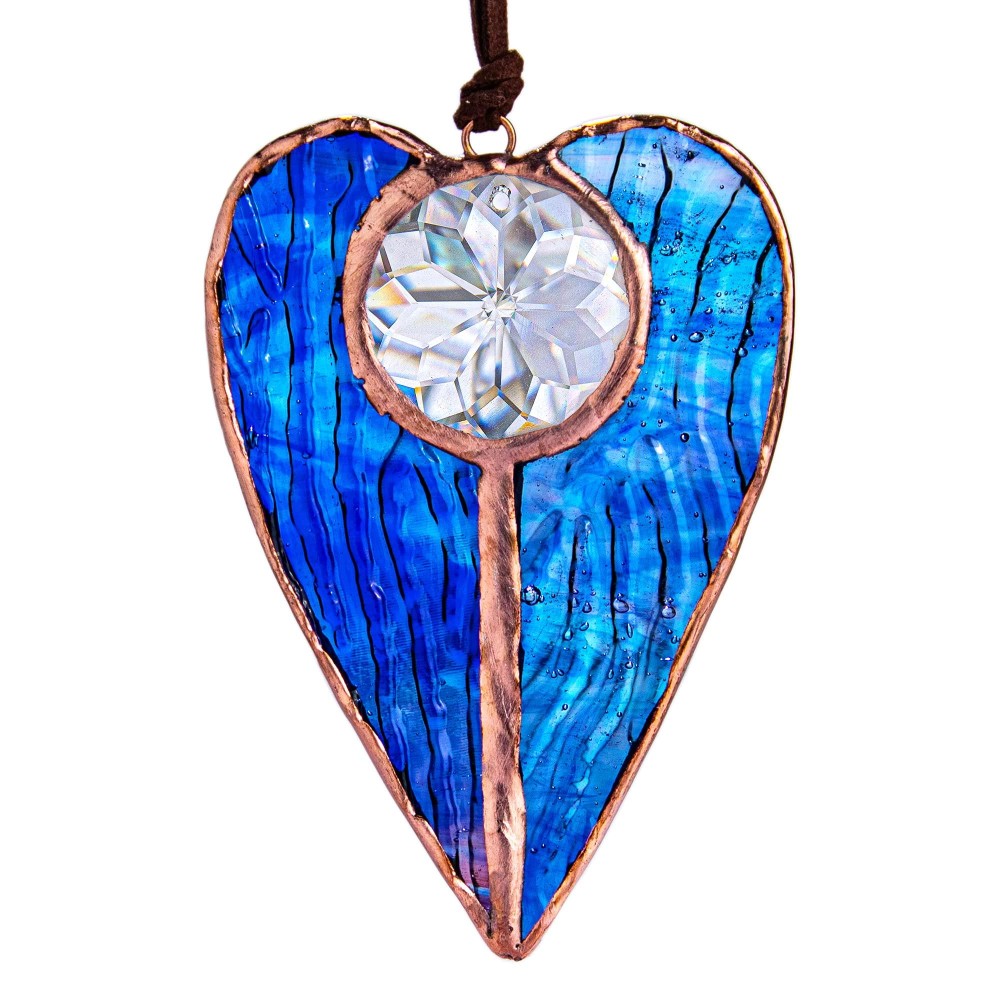 Hd Hyaline Dora Suncatcher Glass Art Ornament Stained Glass Window Hangings Heart Shaped Decor Rainbow Art Blue