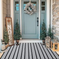 Black And White Area Rug 354 X 59 Inches Striped Front Door Rug Outdoor Front Porch Rug Handwoven Machine Washable Indooroutd