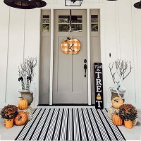 Black And White Area Rug 354 X 59 Inches Striped Front Door Rug Outdoor Front Porch Rug Handwoven Machine Washable Indooroutd