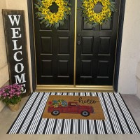 Black And White Area Rug 354 X 59 Inches Striped Front Door Rug Outdoor Front Porch Rug Handwoven Machine Washable Indooroutd