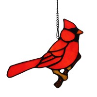 Haosum Red Cardinal Gifts Bird On Branch Stained Glass Window Hangings Red Cardinal Decor Bird Suncatcher Gift For Grandma Mom