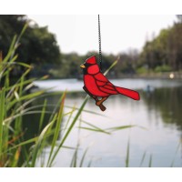 Haosum Red Cardinal Gifts Bird On Branch Stained Glass Window Hangings Red Cardinal Decor Bird Suncatcher Gift For Grandma Mom