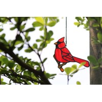 Haosum Red Cardinal Gifts Bird On Branch Stained Glass Window Hangings Red Cardinal Decor Bird Suncatcher Gift For Grandma Mom