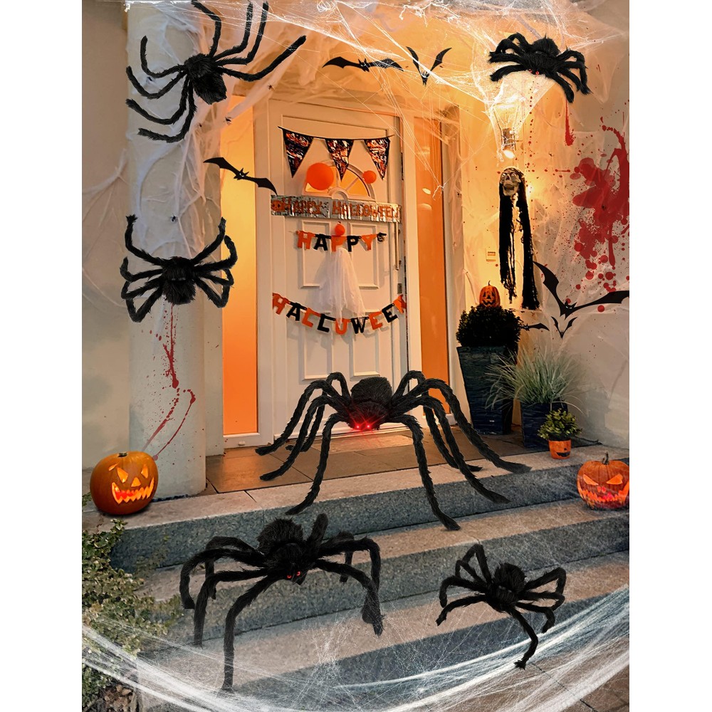 Hopoco Halloween Plush Spiders Set Scary Fake Spider For Indoor Outdoor Halloween Decor For Home Party Yard Haunted House Decora