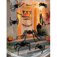 Hopoco Halloween Plush Spiders Set Scary Fake Spider For Indoor Outdoor Halloween Decor For Home Party Yard Haunted House Decora