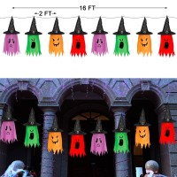 Twinkle Star Halloween 8 Pcs Lighted Hanging Witch Ghost Hats Decorations Halloween Indoor Outdoor Remote Control String Lights