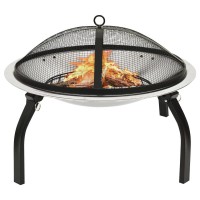 vidaXL 2in1 Fire Pit and BBQ with Poker 22x22x193 Stainless Steel 3353
