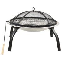 vidaXL 2in1 Fire Pit and BBQ with Poker 22x22x193 Stainless Steel 3353