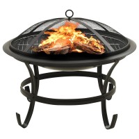 vidaXL 2in1 Fire Pit and BBQ with Poker 22x22x193 Steel 3350