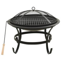 vidaXL 2in1 Fire Pit and BBQ with Poker 22x22x193 Steel 3350
