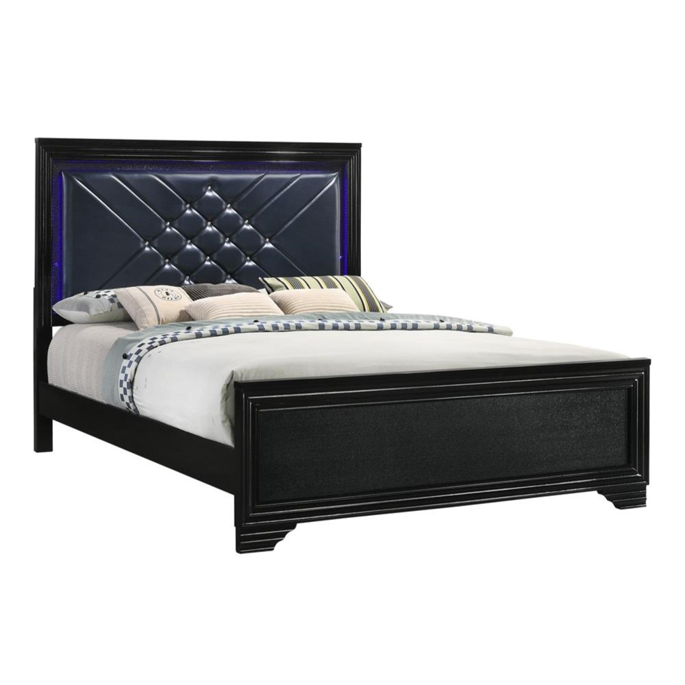 Penelope Eastern King Bed with LED Lighting Black and Midnight Star