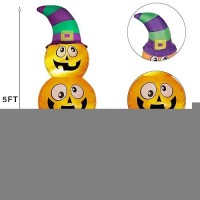 Prsildan Halloween Inflatables Stacked Pumpkins With Witch Hat 5 Ft Blow Up Outdoor Decoration With Buildin Led Lights For Gar