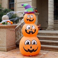 Prsildan Halloween Inflatables Stacked Pumpkins With Witch Hat 5 Ft Blow Up Outdoor Decoration With Buildin Led Lights For Gar