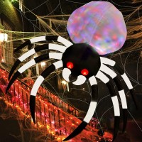 Prsildan Halloween Inflatable 6 Ft Spider With Colorful Led Lights And Red Glowing Eyes Holiday Blow Up Decorations For Indoor