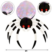 Prsildan Halloween Inflatable 6 Ft Spider With Colorful Led Lights And Red Glowing Eyes Holiday Blow Up Decorations For Indoor