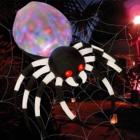 Prsildan Halloween Inflatable 6 Ft Spider With Colorful Led Lights And Red Glowing Eyes Holiday Blow Up Decorations For Indoor