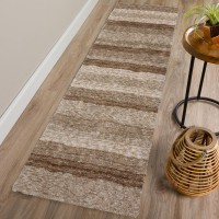 Addison Sanibel Striped Taupe Shag 23 x 76 Runner Rug