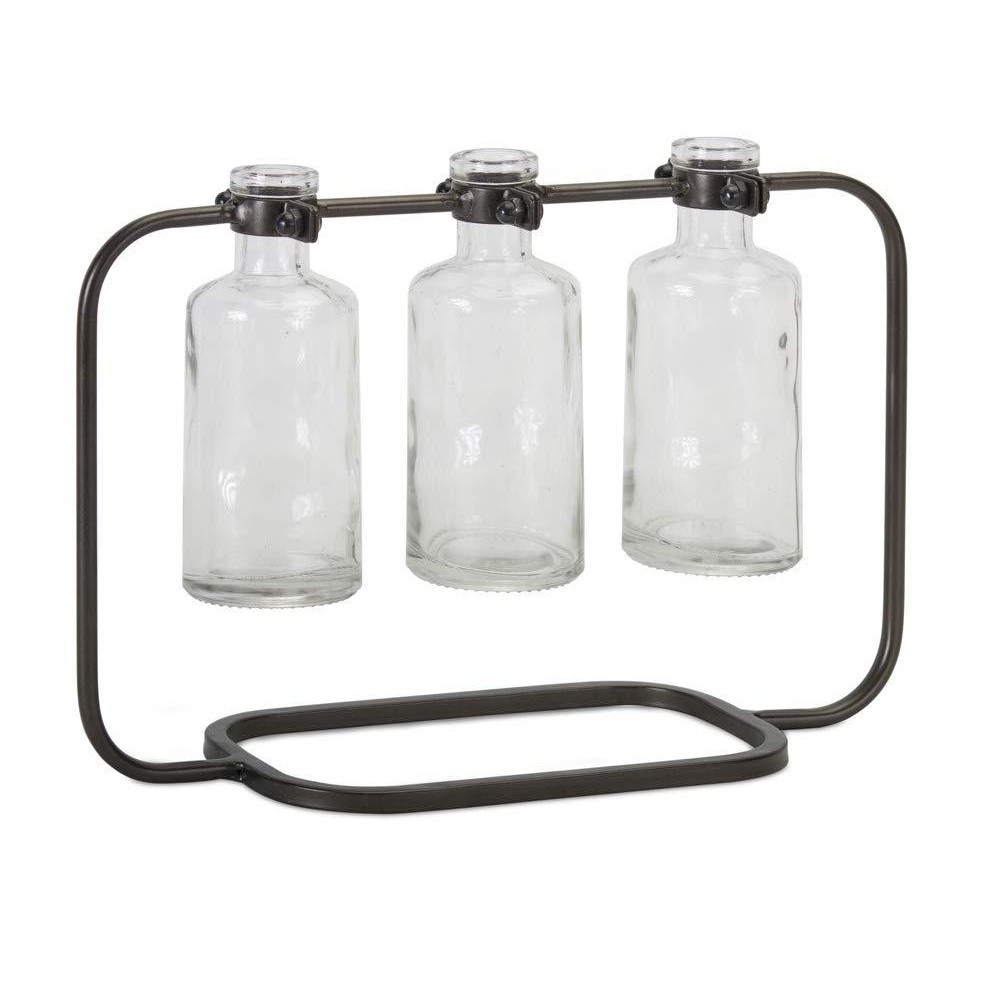 Melrose Modern Home Decorative Vase in Holder Set of 4 1025 x 75H GlassMetal