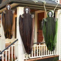 Funpeny 3 Pack Hanging Ghost Outdoor Halloween Decorations One 532 And Two 433 Hanging Skeleton Ghost Reapers For Hallowe