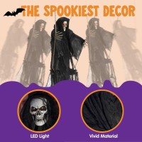 Joyin Outdoor Halloween Decorations 2 Packs Hanging Ghosts Halloween Decor With Lighted Up Eyes 3Ft Scary Grim Reaper Halloween