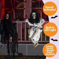 Joyin Outdoor Halloween Decorations 2 Packs Hanging Ghosts Halloween Decor With Lighted Up Eyes 3Ft Scary Grim Reaper Halloween