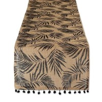 Dii Woven Tabletop Collection Natural Jute, Table Runner, 14X72, Black Fern Print