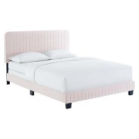 Modway Celine Channel Tufted Performance Velvet Bed, Twin, Pink