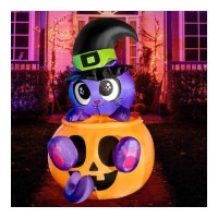 Joiedomi 5 Ft Tall Halloween Inflatable Cute Witch'S Cat In Pumpkin Inflatable Yard Decoration With Build-In Leds Blow Up Inflatables For Halloween Party Indoor  Outdoor  Yard  Garden  Lawn Decoration