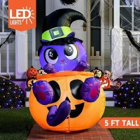 Joiedomi 5 Ft Tall Halloween Inflatable Cute Witch'S Cat In Pumpkin Inflatable Yard Decoration With Build-In Leds Blow Up Inflatables For Halloween Party Indoor  Outdoor  Yard  Garden  Lawn Decoration