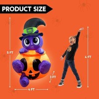 Joiedomi 5 Ft Tall Halloween Inflatable Cute Witch'S Cat In Pumpkin Inflatable Yard Decoration With Build-In Leds Blow Up Inflatables For Halloween Party Indoor  Outdoor  Yard  Garden  Lawn Decoration