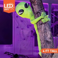 Joiedomi 4 Ft Halloween Inflatable Outdoor Decorations  Alien Blow Ups Decorations Tree Ghost Inflatable Yard Decoration With Build-In Leds For Halloween Garden Lawn Outside Decor